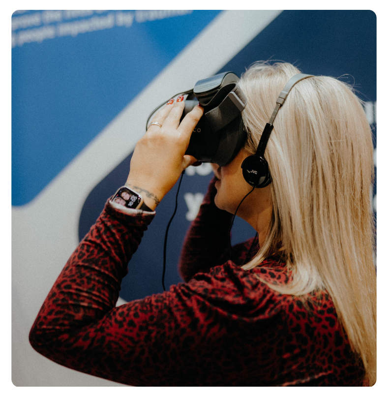 Cornerstone VR headsets and films in action at an event.